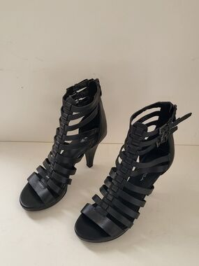 Via Spiga Black Leather Strappy Gladiator High Heels